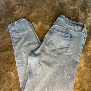LOFT Light Blue Straight Leg Jeans with Star Embroidery